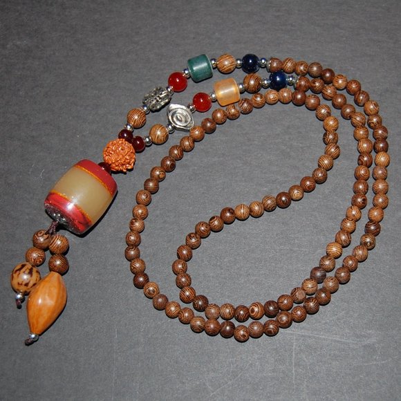 Yoga Nacklace,Wood Necklce,Yoga Wooden Necklace,Tibetan Necklace,Wood,Gemstone - Picture 1 of 2